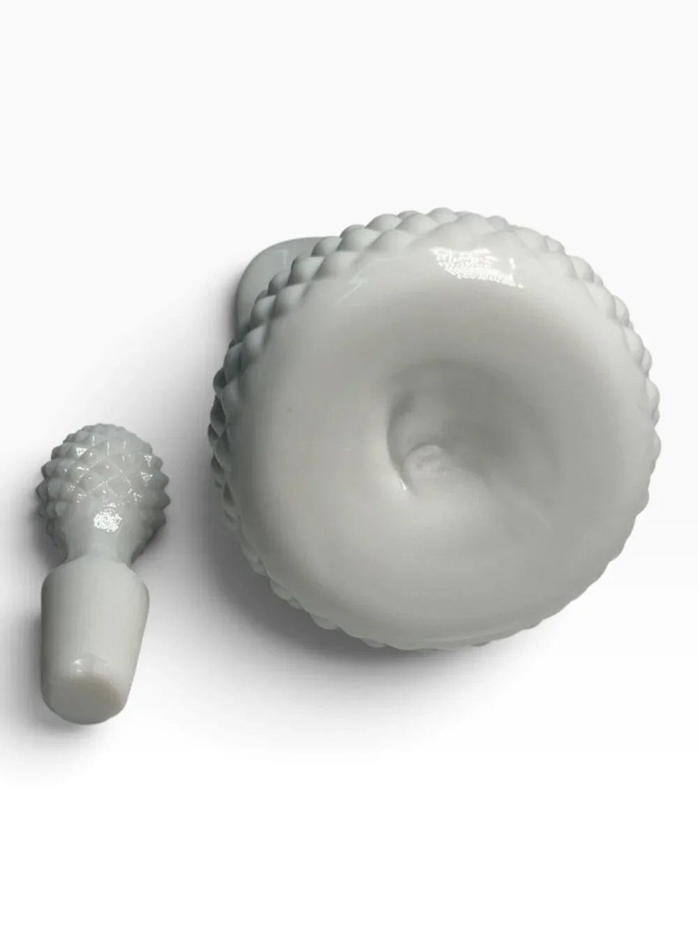 Vintage Antique White Milk Glass Lidded Pitcher Creamer Hobnail Rough Pontil 4.5